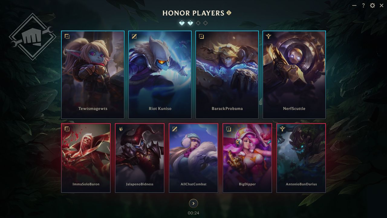 giving honor after game screen