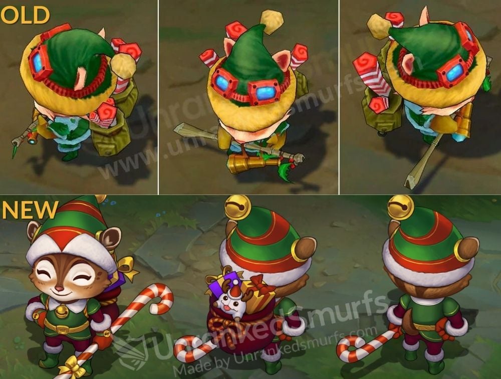 happy elf teemo old and new skin